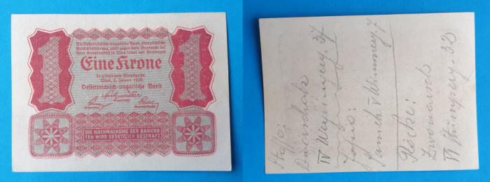 Bancnota veche - Austria 1 Krone 1922 - in stare foarte buna