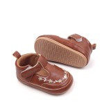 Pantofiori maro cu broderie florala (Marime Disponibila: 3-6 luni (Marimea 18