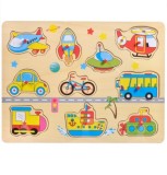Puzzle incastru cu butoni din lemn Vehicule transport-10 piese, Oem