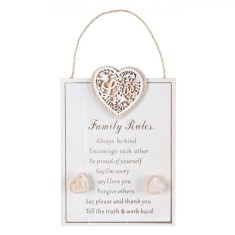 Decorațiune Suspendabilă din Lemn, Model Family Rules, Dimensiuni 14.5x20cm
