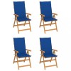 Scaune gradina cu perne albastru regal, 4 buc., lemn masiv tec