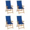 Scaune gradina cu perne albastru regal, 4 buc., lemn masiv tec