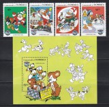 Dominica 1984 - Crăciun - Personaje din desene animate Walt Disney, Serie scurta + Colita, MNH