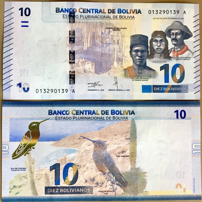 !!! BOLIVIA - 10 BOLIVARES 2018 - P 248 a - UNC / SERIA A