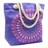 Geanta Dama Mandala Albastru Purpuriu, Manere Franghie, 45cm, Buzunar Interior, Plaja, Cumparaturi