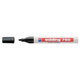 Marker permanent Edding 750, cu vopsea, corp metalic, alb, varf rotund, 2-4 mm, negru