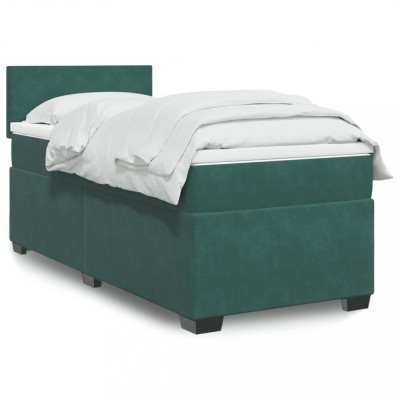 vidaXL Pat box spring cu saltea, verde &amp;icirc;nchis, 90x190 cm, catifea 3286183 foto