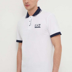EA7 Emporio Armani tricou polo barbati, culoarea alb, cu imprimeu