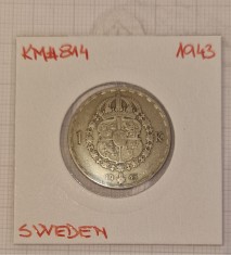 Sweden Suedia 1 Krona, coroana, KM#814, argint
