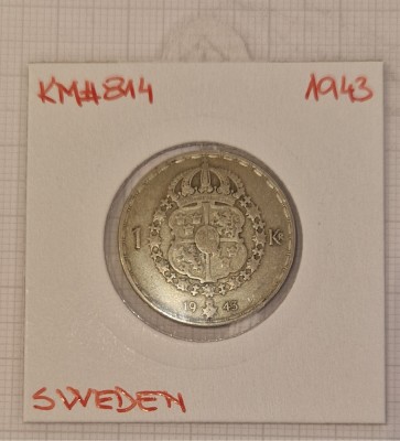 Sweden Suedia 1 Krona, coroana, KM#814, argint foto