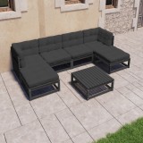 VidaXL Set mobilier grădină cu perne, 7 piese, negru, lemn masiv pin 3077123