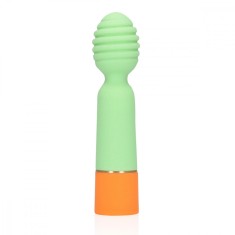 Vibrator Masaj Ribbed Mini Vibrator, 10 Moduri Vibratii, Silicon, USB, Verde, 12.2 cm