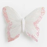 Decoratiune perdea fluture alb cu detalii holografice, 15 cm, CMCLASS