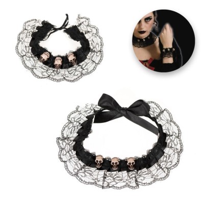 Set Accesorii Deghizare Halloween Gothic, Colier Choker si Bratara, Negru, 2 Bucati foto