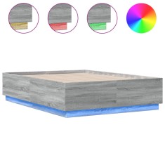 Cadru de pat cu lumini LED gri sonoma 120x190 cm lemn prelucrat