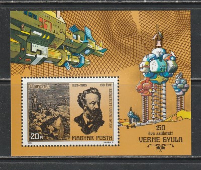Ungaria 1978 - 150 de Ani de la Nasterea lui Jules Verne S/S 1v MNH foto