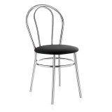 Scaun bucatarie / living fix Bistro, tapitat, otel + imitatie piele, maro inchis + crom