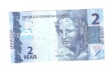 Bancnota Brazilia 2 reais 2010 (seria GA 2019), circulata, stare buna