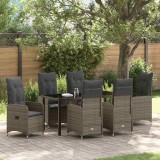 set de dining de grădină 7 piese cu perne din rattan poli gri