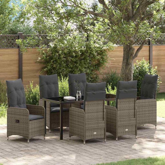 set de dining de grădină 7 piese cu perne din rattan poli gri