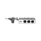 Adaptor triplu bricheta auto cu port USB si cablu de 1 m