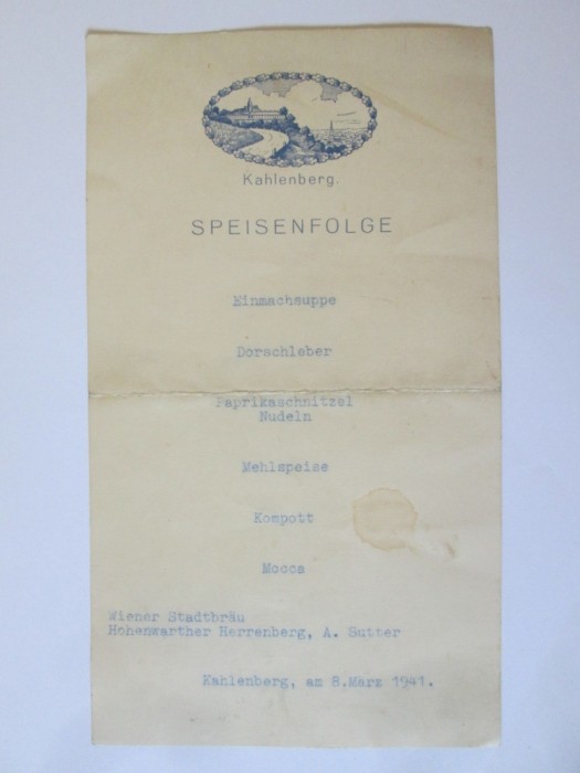 Rar! Meniu semnat servit de comand.Vienei in onoarea ofiterilor romani 1941