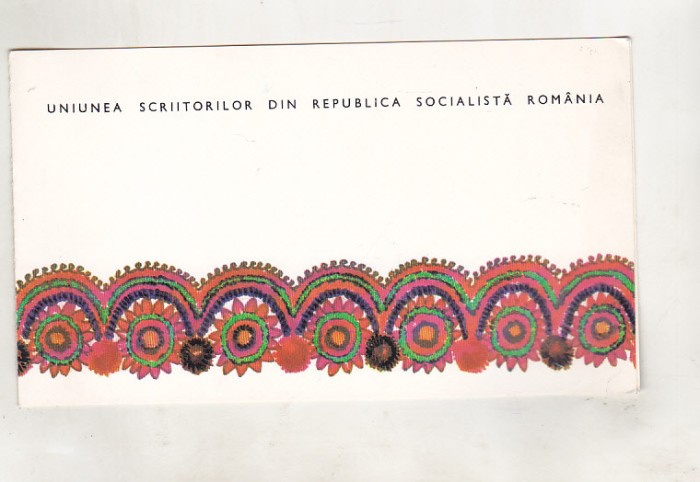 bnk cp Felicitare Uniunea Scriitorilor din RSR 1974 - multiple semnaturi
