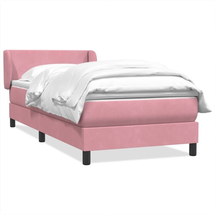 vidaXL Pat box spring cu saltea, roz, 80x220 cm, catifea 3317384
