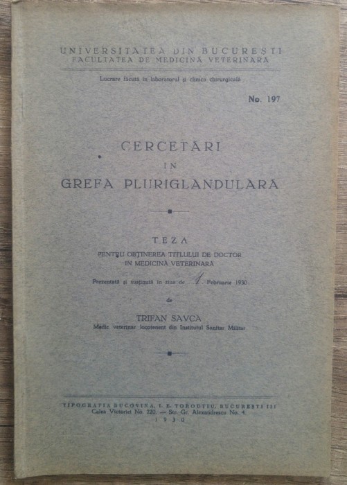 Cercetari in grefa pluriglandulara// 1930