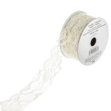 Panglica Dantela Bej 3m x 35mm, Poliester, Decorativa, Accesorii Artizanat, DIY, Decor Nunta, Casa