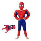 Cumpara ieftin Set costum clasic Spiderman cu muschi IdeallStore&reg;, 5-7 ani, 110-120 cm, rosu si manusa cu ventuze