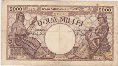 ROMANIA 2000 lei Octombrie 1944 Filigran BNR SCUT aF foto