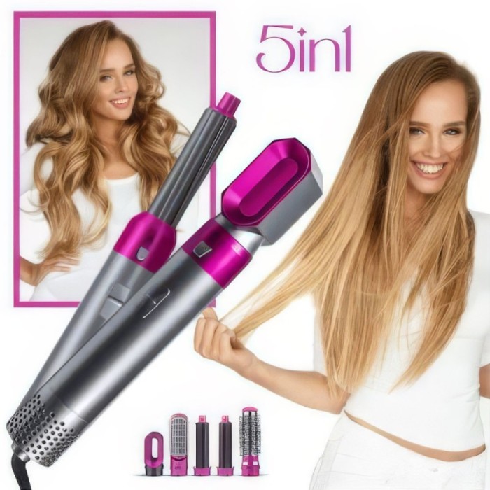 Aparat de coafat 5 in 1, 1000 W, pentru orice tip de par, 5 capete de styling inlocuibile