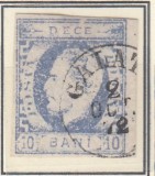 ROMANIA 1872LP 31c CAROL I CU BARBA10 BANI ULTRAMARIN IMPRESIUNE DEFECTUOASA T 1, Stampilat