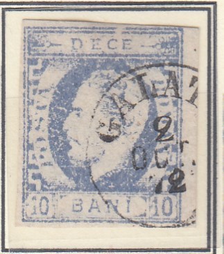 ROMANIA 1872LP 31c CAROL I CU BARBA10 BANI ULTRAMARIN IMPRESIUNE DEFECTUOASA T 1 foto