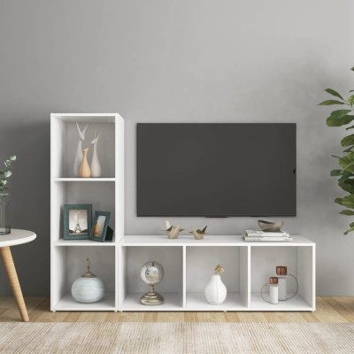 vidaXL Dulapuri TV, 2 buc., alb, 107x35x37 cm, lemn prelucrat foto