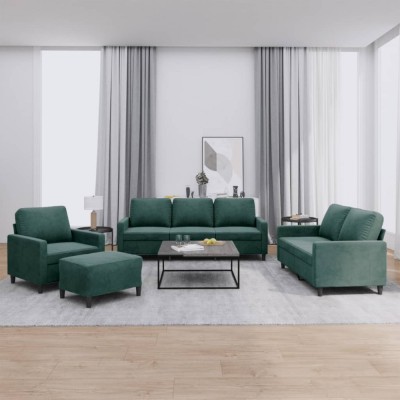 vidaXL Set de canapele cu perne, 4 piese, verde &amp;icirc;nchis, catifea foto
