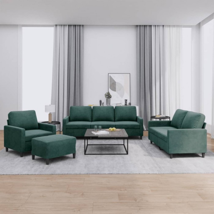 vidaXL Set de canapele cu perne, 4 piese, verde &icirc;nchis, catifea