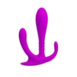 Dildo triplu PRETTY LOVE Edgar, pentru stimulare vaginală și anală, din silicon moale, lungime 11.5 cm, culoare mov