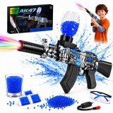 Pusca Jucarie AK47 cu Bile de Gel, 62 cm, Model Albastru Camouflage, Automata si Manuala, Acumulator Reincarcabil 7.4V, Incarcare USB, Lumini Colorate