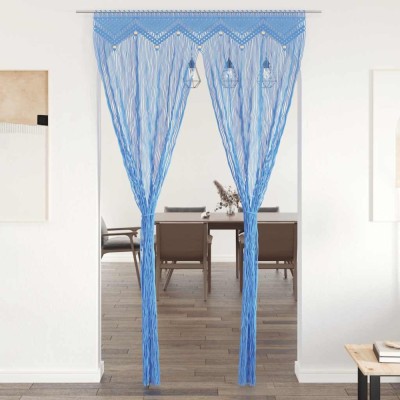 vidaXL Perdea macrame, albastru, 140 x 240 cm, bumbac foto