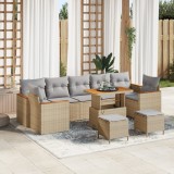 Set de 10 piese pentru gradina cu perne bej ratan poliester acacia, set de dining pentru gradina cu 3 piese cu perne bej ratan poliester acacia