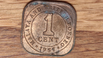 Malaya &amp;amp; british Borneo -moneda de colectie -1 cent 1957 - Elisabeta - superba! foto
