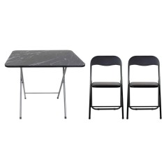 Masa plianta cu blat MDF 60x80x70cm negru + 2 scaune bucatarie pliabile