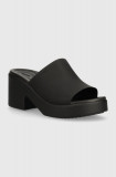 Crocs papuci Brooklyn Slide Heel femei, culoarea negru, cu toc drept, 209408