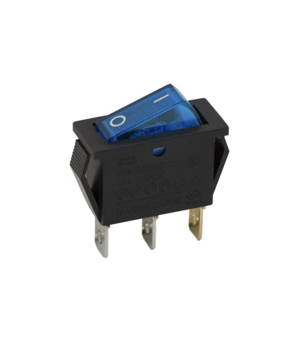 Interupator basculant 3 pini 1 circuit 10A OFF-ON albastru cu retinere