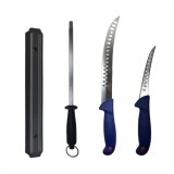 Cumpara ieftin Set profesional de macelarie, fasonat, transat, degresat, dezosat, 2 cutite, suport magnetic, masat pentru ascutit