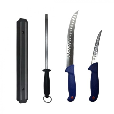 Set profesional de macelarie, fasonat, transat, degresat, dezosat, 2 cutite, suport magnetic, masat pentru ascutit foto