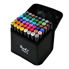 Set 48 markere duble WePro Store, profesionale, subtire si gros, cerneala pe baza de alcool, geanta de depozitare, Multicolore