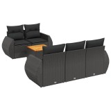 Set mobilier de gradina cu perne, 6 piese, negru, poliratan
